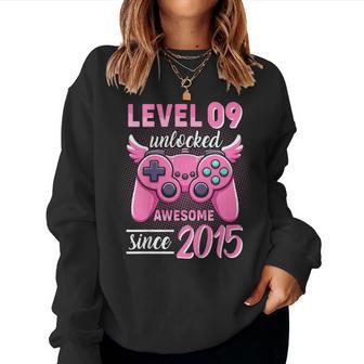 Youth Level 9 Unlocked 9Th Birthday Girl Video Gamer 9 Years Old Women Sweatshirt - Thegiftio UK