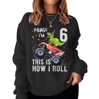 Youth T Rex Dinosaur Monster Truck 6Th Birthday Boys And Girls Women Sweatshirt - Thegiftio UK