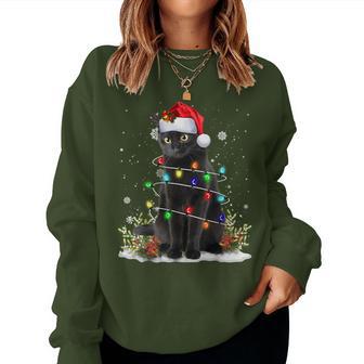 Black Cat Christmas Santa Hat Meowy Cats Men Women Sweatshirt - Thegiftio UK