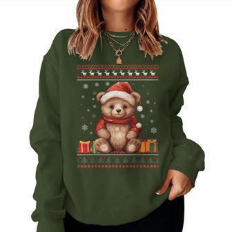 Christmas Bear Santa Hat Ugly Christmas Sweater Women Sweatshirt - Monsterry