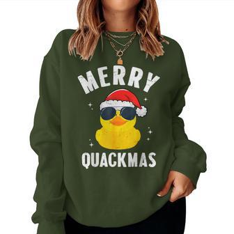 Christmas Duck Lover Merry Quackmas Duck Santa Hat Women Sweatshirt - Thegiftio UK