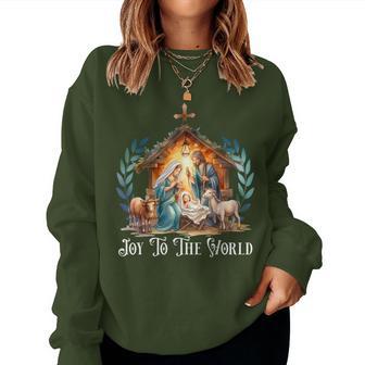 Christmas Nativity Christian Birth Of Jesus Joy To The World Women Sweatshirt - Thegiftio UK
