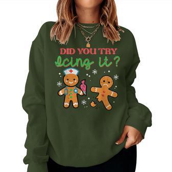 Christmas Nurse Try Icing Xmas Gingerbread Scrub Top Women Women Sweatshirt - Thegiftio UK