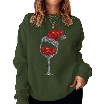 Christmas Wine Glass Red Wine Christmas Hat Sweatshirt Frauen - Geschenkecke