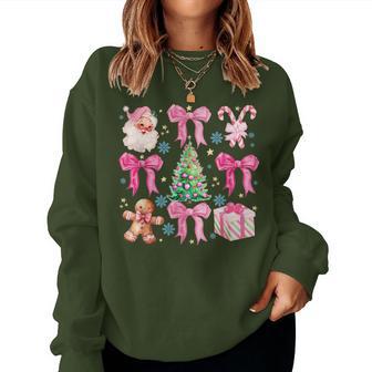 Coquette Bow Santa Claus Pink Merry Christmas Pajamas Women Sweatshirt - Thegiftio UK