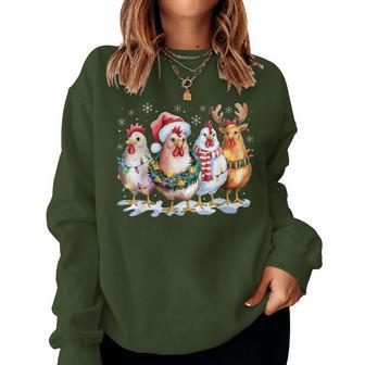 Chicken Santa Hat Reindeer Christmas Lights Ornaments Women Sweatshirt - Thegiftio UK