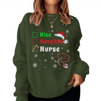 Christmas Nice Naughty Nurse Scrub Top Xmas Women Sweatshirt - Thegiftio UK
