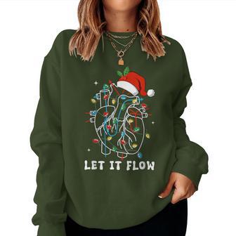 Let It Flow Anatomy Heart Cardiac Nurse Santa Hat Xmas Women Sweatshirt - Thegiftio UK