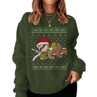 Sloth Lovers Sloth Santa Hat Ugly Christmas Sweater Women Sweatshirt - Thegiftio UK
