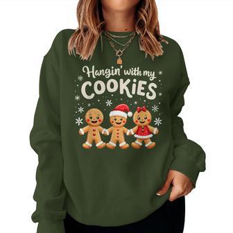 Hangin With My Cookies Gingerbread Christmas Teacher Women Sweatshirt - Thegiftio UK
