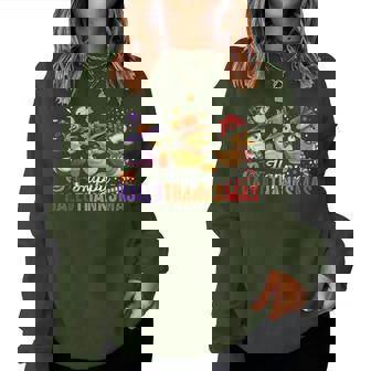Happy Hallothanksmas Duck Thanksgiving Halloween Christmas Women Sweatshirt | Seseable UK