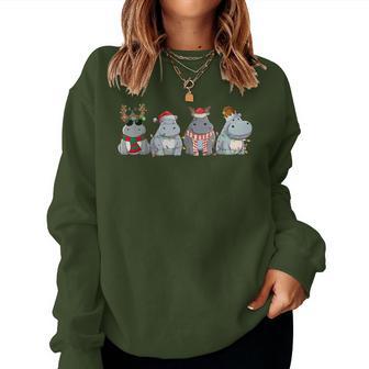 Hippopotamus Christmas Retro Hippo Xmas Lights Women Sweatshirt - Thegiftio UK