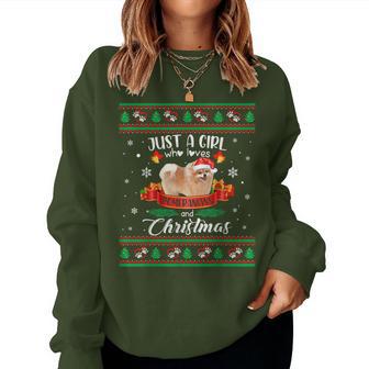 Just A Girl Who Loves Pomeranians & Christmas Ugly Sweater Women Sweatshirt - Thegiftio UK
