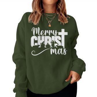 Merry Christ Mas Christian Christmas Jesus Christmas Family Women Sweatshirt - Thegiftio UK