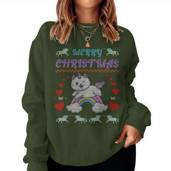 Merry Christmas Cute Rainbow Cat Lover Quote Ugly Sweater Women Sweatshirt - Thegiftio UK