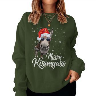 Merry Kissmyass Donkey Sarcastic Xmas Pajama Christmas Women Sweatshirt - Thegiftio UK