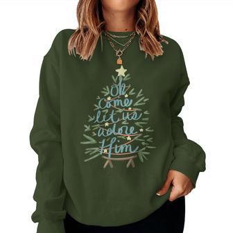 Oh Come Let Us Adore Him Christian Jesus Christmas Pajamas Women Sweatshirt - Thegiftio UK