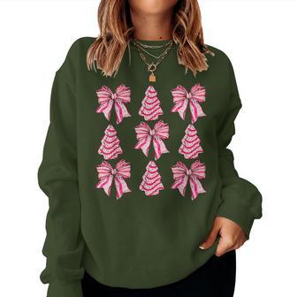 Pink Christmas Tree Cake Trendy Coquette Bow Christmas Women Women Sweatshirt - Thegiftio UK