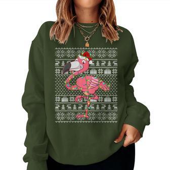 Pink Flamingo Christmas Ugly Sweater Style Lights Xmas Women Sweatshirt - Thegiftio UK