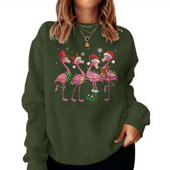Pink Flamingo Santa Hat Christmas Tree Lights Flamingo Lover Women Sweatshirt - Thegiftio UK