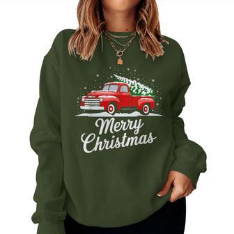 Red Truck Merry Chrirstmas Pajamas Xmas Family Women Sweatshirt - Thegiftio UK