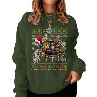 Ugly Christmas Sweater With Sea Turtle Lights Santa Hat Women Sweatshirt - Thegiftio UK