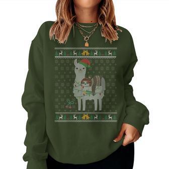 Ugly Christmas Sweater Sloth Riding Llama Elf Hat Outfit Women Sweatshirt - Thegiftio UK