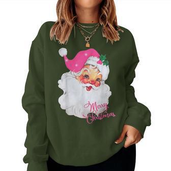 Vintage Pink Santa Claus Merry Christmas Pajamas Xmas Women Women Sweatshirt - Thegiftio UK