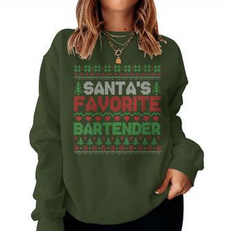 Xmas Santa's Favorite Bartender Ugly Christmas Sweater Women Sweatshirt - Thegiftio UK