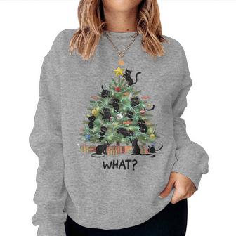 Black Cat Pushing Christmas Tree Over Cat What Womens Women Sweatshirt - Thegiftio UK