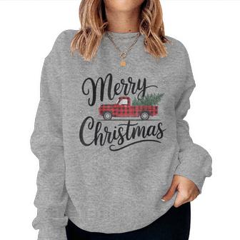 Retro Red Pickup Truck Buffalo Plaid Christmas Tree Women Women Sweatshirt - Thegiftio UK