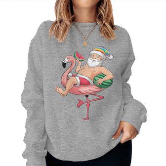 Santa Flamingo Floatie Christmas In July Watermelon Summer Women Sweatshirt - Thegiftio UK