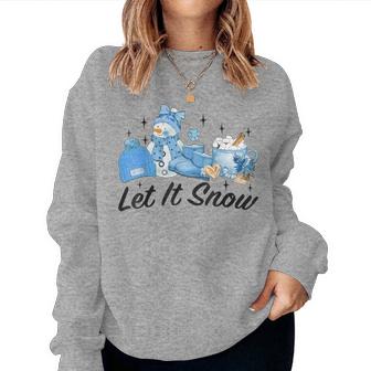 Snowman Christmas Let It Snow Snowflakes Winter Vibes Women Sweatshirt - Seseable