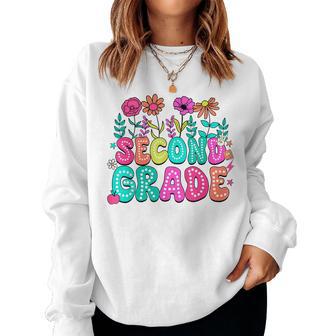 2Nd Grade Teacher Student Wildflower Back To School Floral Women Sweatshirt - Thegiftio UK
