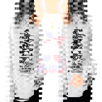 4Th Of July All American Girls Messy Bun Women Sweatshirt | Seseable CA