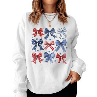 4Th Of July Coquette Bow Ribbon Red White And Blue Women Sweatshirt - Monsterry DE