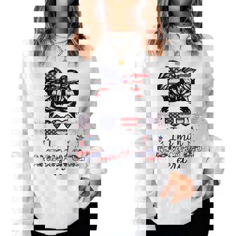 In My American Girl Era 4Th Of July Messy Bun Usa Flag Women Sweatshirt | Seseable CA