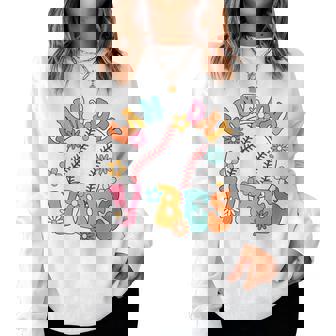 Baseball Game Day Baseball Player Groovy Girls Women Sweatshirt - Monsterry