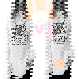 Breast Cancer Peace Love Cure Awareness Ribbon Kid Women Sweatshirt - Monsterry