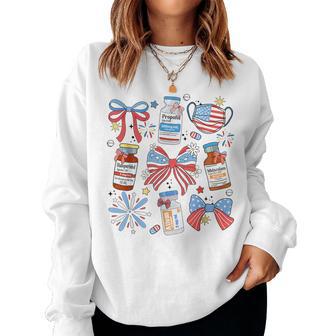Coquette Bow 4Th Of July Nurse Girly Pharmacy Icu Nurse Crna Women Sweatshirt - Thegiftio UK