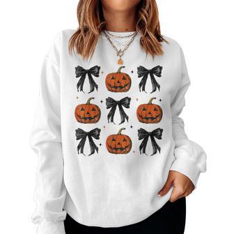 Coquette Bow Pumpkin Spooky Season Happy Halloween Women Women Sweatshirt - Thegiftio UK