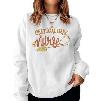 Critical Care Nurse Halloween Rn Icu Nursing Witch On Broom Women Sweatshirt - Thegiftio UK