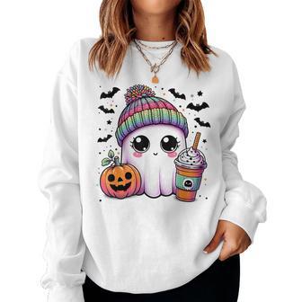 Cute Ghost Drinking Coffee Latte Ghost Boo Halloween Women Women Sweatshirt - Thegiftio UK