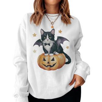 Cute Tuxedo Cat Halloween Pumpkin Cat Spooky Cat Mom Womens Women Sweatshirt - Thegiftio UK