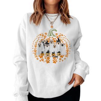 Dog Paw Print Pumpkin Autumn Fall Ghost Dog Spooky Season Women Sweatshirt - Thegiftio UK