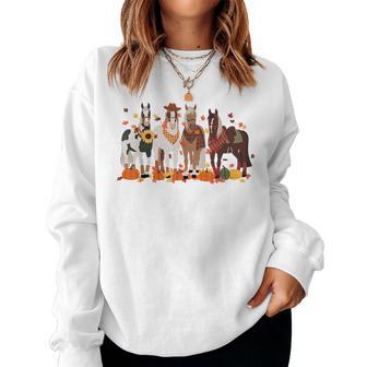 Fall In Love With Cute Horses Thanksgiving Happy Fall Season Women Sweatshirt - Thegiftio UK