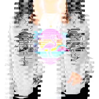 Flamingo Beach Summer Palm Trees Tropical Summer Women Sweatshirt - Monsterry