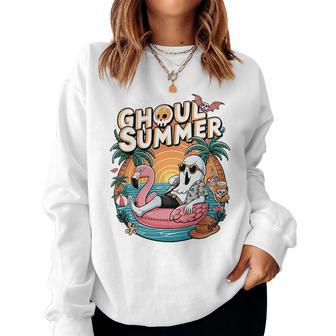 Fun Spooky Ghoul Summer Beach Vacation Flamingo Summer Vibes Women Sweatshirt - Monsterry UK