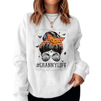 Granny Messy Bun Spooky Pumpkin Grandma Halloween Costume Women Sweatshirt - Thegiftio UK