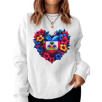 Haiti Haitian Heritage Month Flag Flower Heart Women Sweatshirt - Thegiftio UK